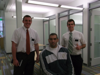 Does anyone know who this is??? It's the great Khali. Elder Owens and I found him in the library! He is huge! His hand like pretty much ate mine when we shook. He can barely even speak English. He was on the Longest Yard and some other movie I think