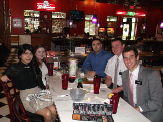Eating sushi with Oscar, his wife Kattya (across from him) and Georgeth, elder Sorenson's fiancee.