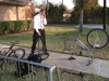 Elder Bruneel fixing his bike
